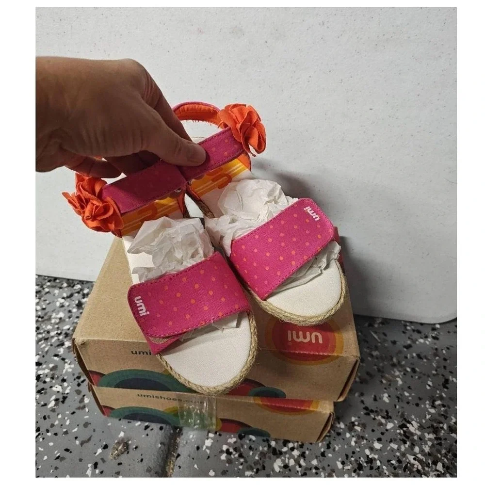 Umi Giselle Pink Sandal‎ Espadrilles US 12 Pink Orange Multi Floral Hook Loop